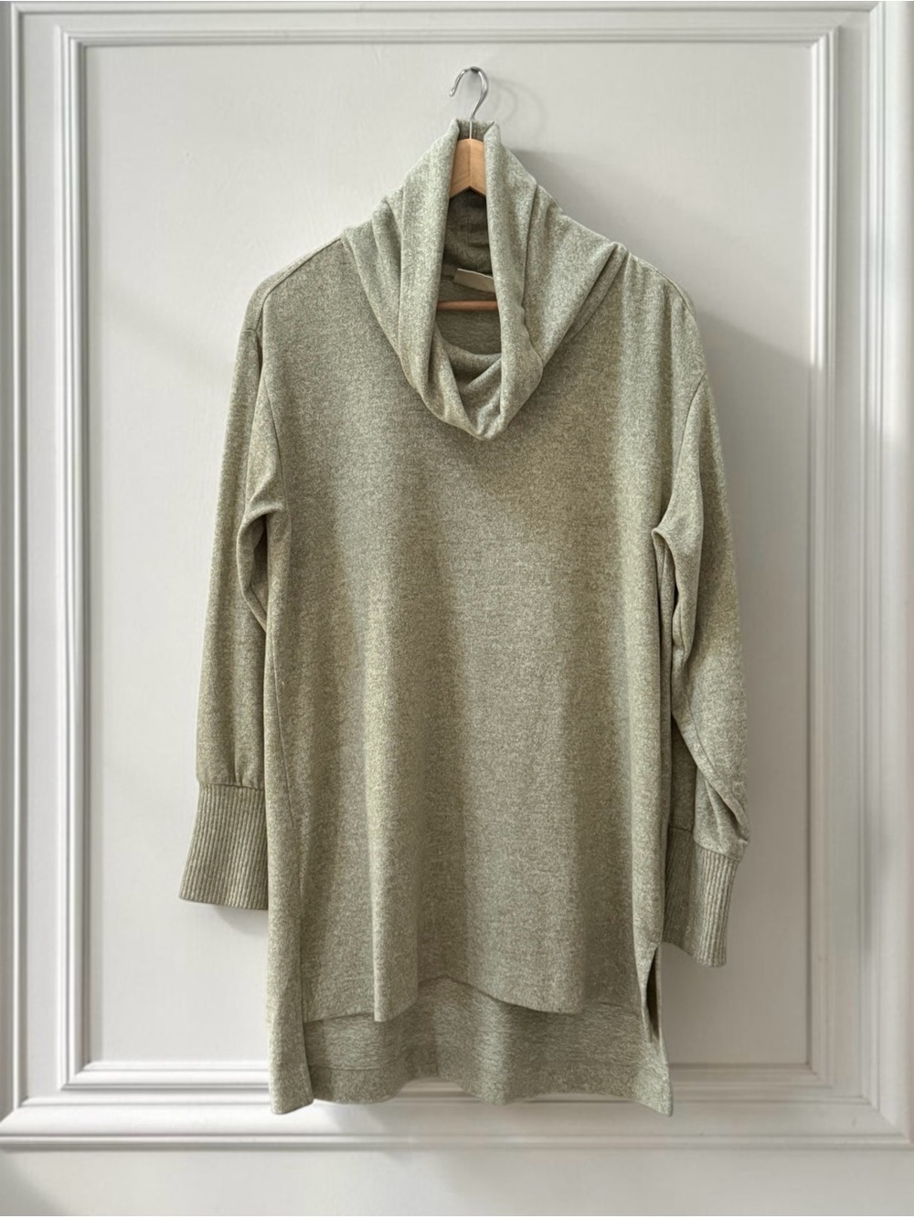 Anthropologie Maeve Cowl Neck Tunic Sweater in Sage Green Oversized Medium EUC!!